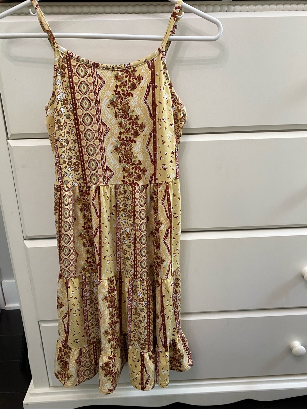 Beautees Yellow Floral Tiered Spaghetti-Strap Midi Dress